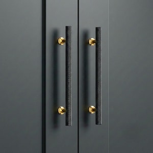Black & Gold Knurled Solid T Bar Cabinet Handle in Zinc Alloys, Textured Wardrobe Knob,  Modern Pull for Drawer, Dresser’s and Cupboard Knob