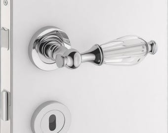 Crystal Silver Door Lever Handle: Zinc Alloy Door Knobs (Pair)