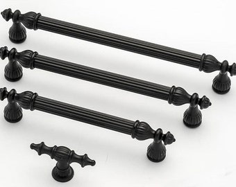 Matte Black Rustic Bar Handle for Cabinet, Classical Knobs for Wardrobes, Pulls for Drawers, Dresser Knob in Zinc Alloys, Furniture Handle