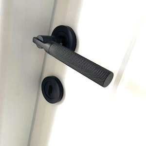 Knurled Finished Matte Black Style Solid Door Lever Handle on Rose, Door Knobs, Barn Door Handle, Sliding Door Pull