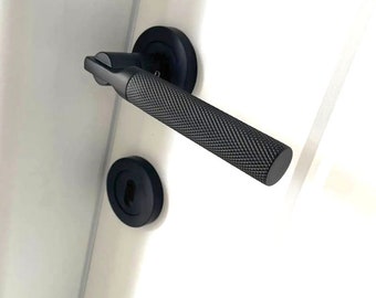 Knurled Finished Matte Black Style Solid Door Lever Handle on Rose, Door Knobs, Barn Door Handle, Sliding Door Pull