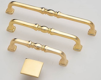 Polished Gold Solid Bar Handle for Cabinet in Zinc Alloys, Modern Knob for Wardrobe, Brass Pull for Drawer, Dresser Knob, Furniture Handle