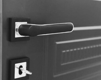 A Pair of Black&Silver Modern Styling Door Lever Set in Zinc Alloys, Luxury Door Knob, Futuristic Door Handle Design, Interior Door Knob