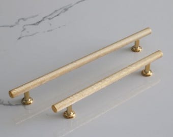 Knurled Finishes Gold Solid Bar Handle for Cabinet, Textured Dresser Knob, Brass Pull for Drawer, Hardware for Wardrobe and Kitchen Cupboard