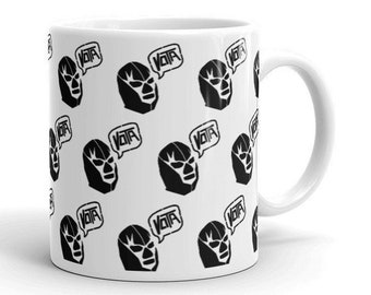 LUCHA Y VOTA - Lucha Libre Mexican Wrestling Luchador Vote White Glossy 11oz Mug