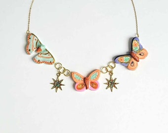 Handpainted Butterflies Necklace | Stainless Steel Jewelry