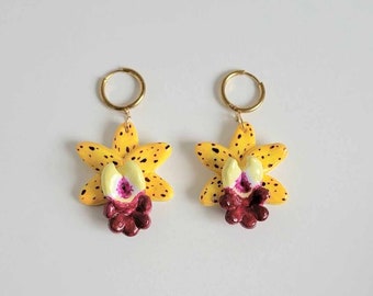 Orchid Hoop Earrings Exotic Tropical Flowers Jewellery