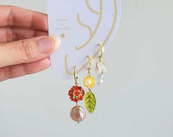 Floral & Pearl Mix Hoop earrings set | stainless steel jewelry