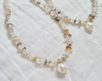 Natural stones with pearl necklace