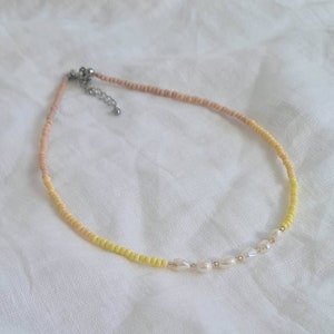 Pastel Sun beaded necklace with freshwater pearls beach jewelry