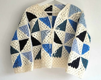 Shape of Blue Quilted Pattern Crochet Vest Top