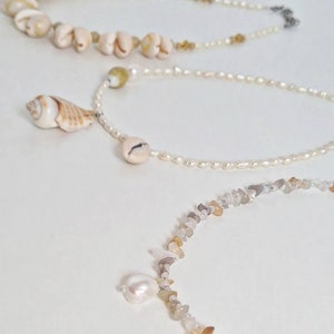 Seashells necklace with vintage pearls beads beach jewelry image 6