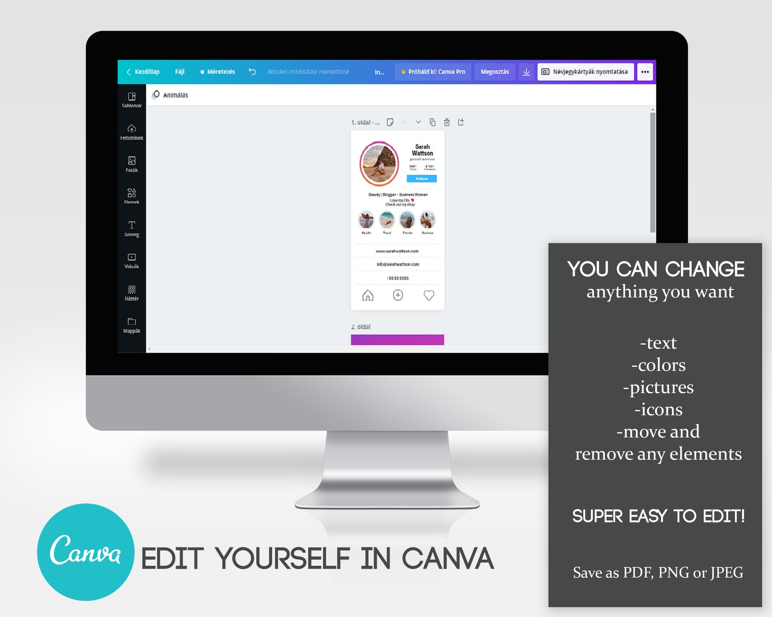 Instagram Business Card Business Card Canva Template DIY Etsy paper-party-supplies-stationery-templates-instant-access-qrcode