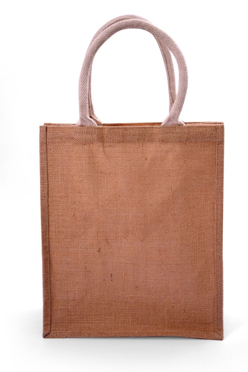 Jute/Burlap Tote Bags Soft Cotton Handles Laminated Interior (Medium