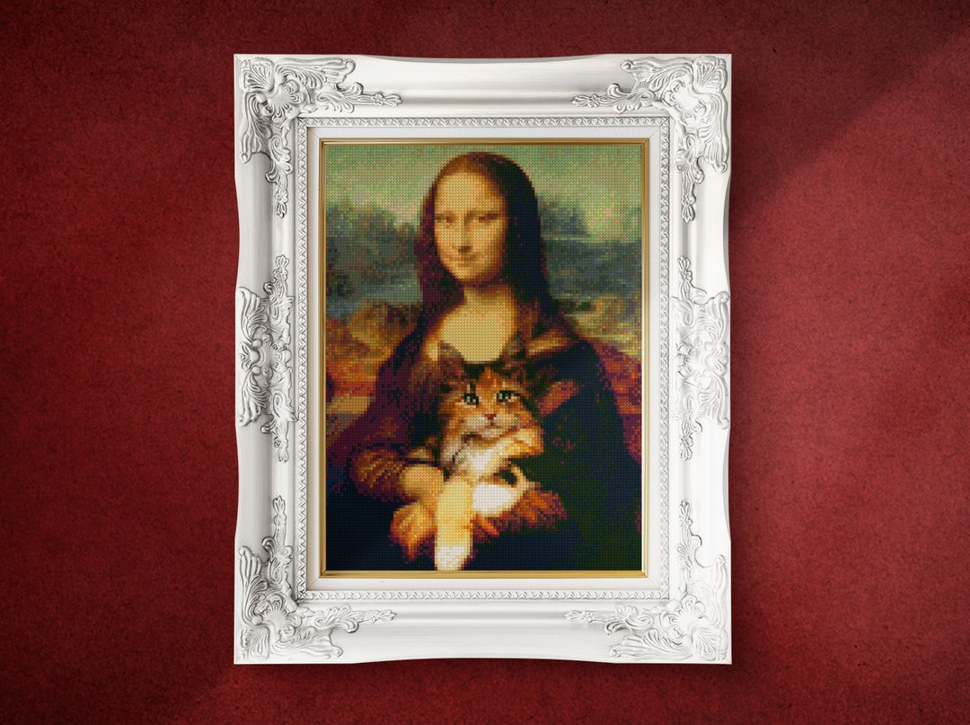 Mona Lisa With Cat Cross Stitch Pdf Pattern 14 Count 20 X 27 Cm - Etsy