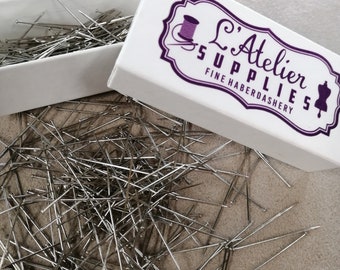Box of fine steel pins, extra long 36mm, for tailoring, quilting, dressmaking, costume work
