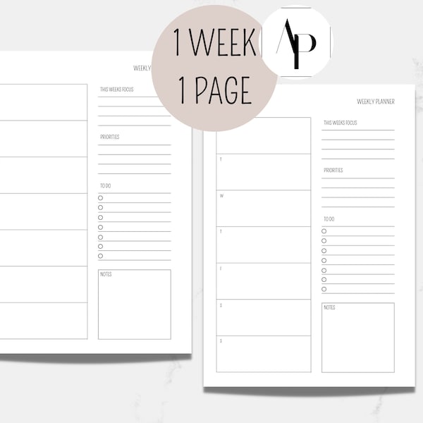 Kalender Einlage  - 1 Woche 1 Seite, Task List, Prioritäten, Notizen, Habit Tracker I undatiert, ungelocht - 1 Week 1 Page