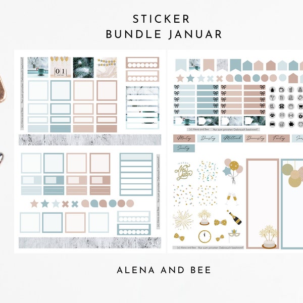 Monatsübersicht Sticker Set - Neujahr - Januar für Erin Condren / Kikki k / Happy Planner / Bullet Journals / Planer / Kalender