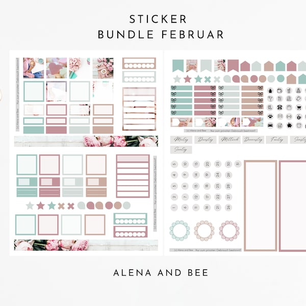 Monatsübersicht Sticker Set - Valentinstag - Februar für Erin Condren / Kikki k / Happy Planner / Bullet Journals / Planer / Kalender