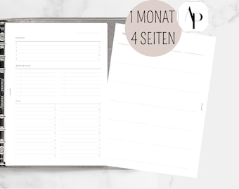 Kalender Einlage  - 1 Monat auf 4 Seiten I undatiert, ungelocht - Monthly Planner