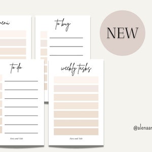 Functional planner cards - MINIMALIST - to do, weekly, to buy, menu / Luxury Planner Deco - business card size