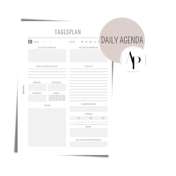 Kalender Einlage  - 1 Tag 1 Seite Daily Agenda blush I undatiert, ungelocht - Daily Planner