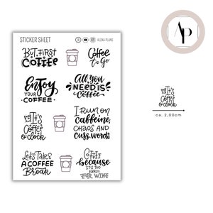 Sticker Coffee Sayings Doodles | Bullet Journal Stickers, Planner Stickers, Scrapbook Stickers, cute Kawaii Stickers