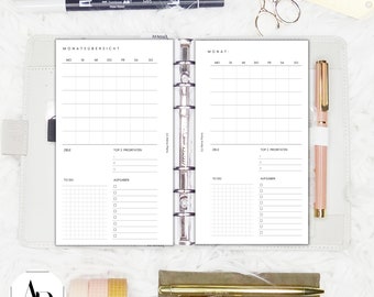 Calendar insert PERSONAL SIZE - Calendar insert Filofax - Monthly plan on one page