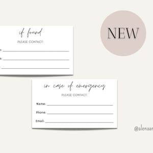 Functional planner cards - MINIMALIST - in case of emergency, if found / Luxury Planner Deco - business card size