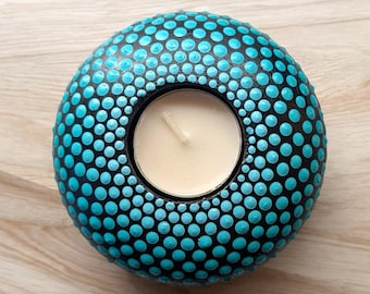 Hand Painted Tealight Hold small, Mandala Dot Art