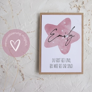 Du bist bei uns bis wir bei dir sind | Erinnerungskarte Sternenkind | Personalisierbar - in ROSA