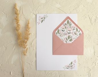 Briefpapier Set "Dusty Rose" - Florales Design in DIN A4 (10 Bögen) mit passenden rosa Umschlägen in DIN C6 (5 Umschläge)