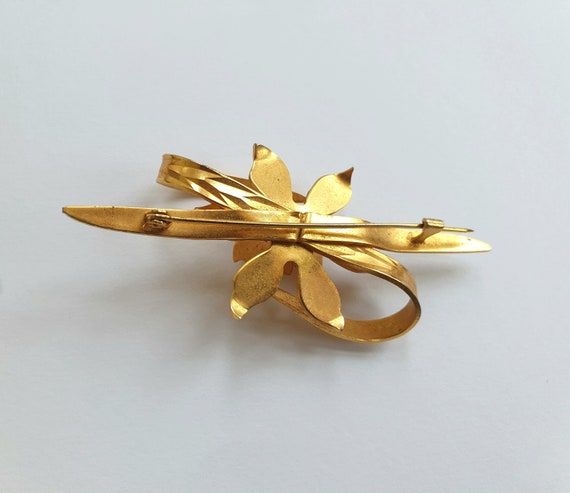 Vintage - Modernist Style, Gold Toned Metal Flowe… - image 5