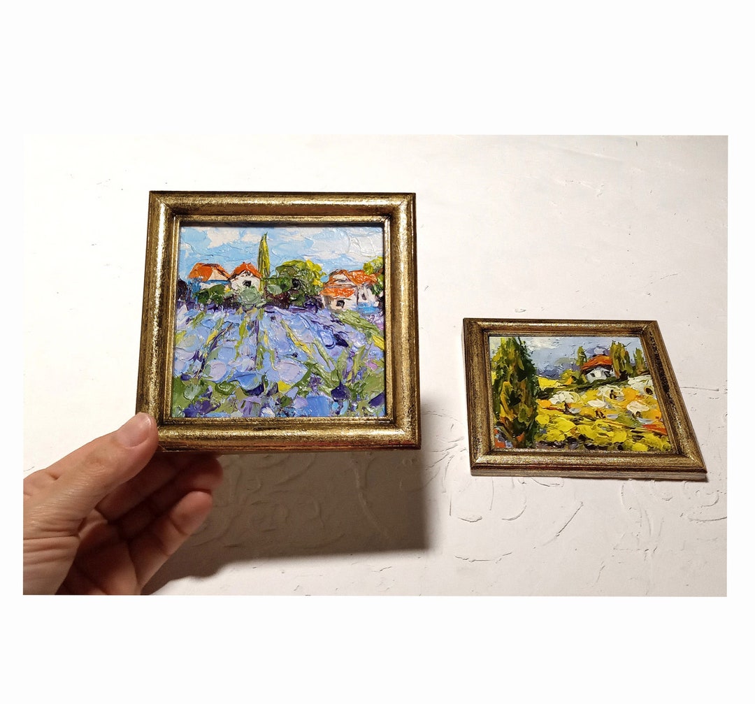 Set of 2 Paintings Antique Gold Frame Oil Original Paintings Etsy