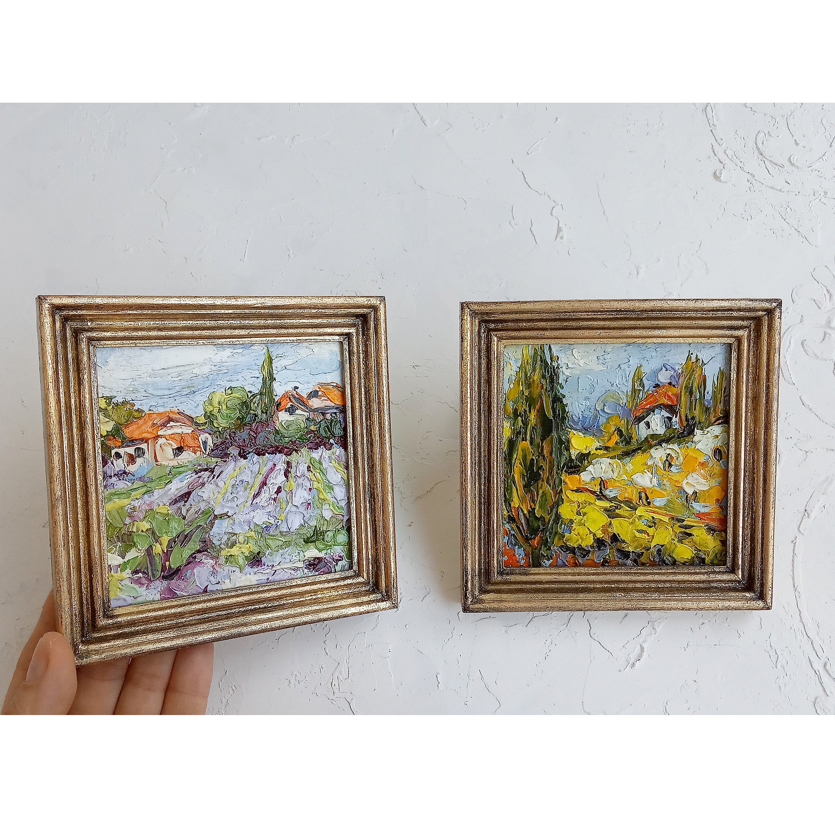 Set of 2 Paintings Antique Gold Frame Oil Original Paintings Etsy