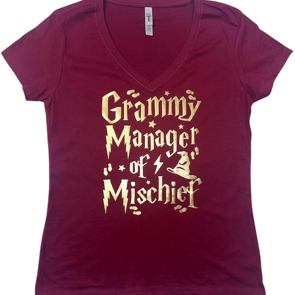 Grammy Manager of Mischief, Grandma Shirts, Personalized Wizard & Witch Tees for Magical Parties, Custom Universal Epic Birthday Shirts 315