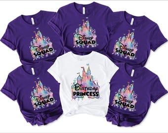 Custom Disney Birthday Shirts, Birthday Girl, Squad & Family Tees, Matching Disney Birthday Group Shirts for Kids, Adults,  Theme Park Trips