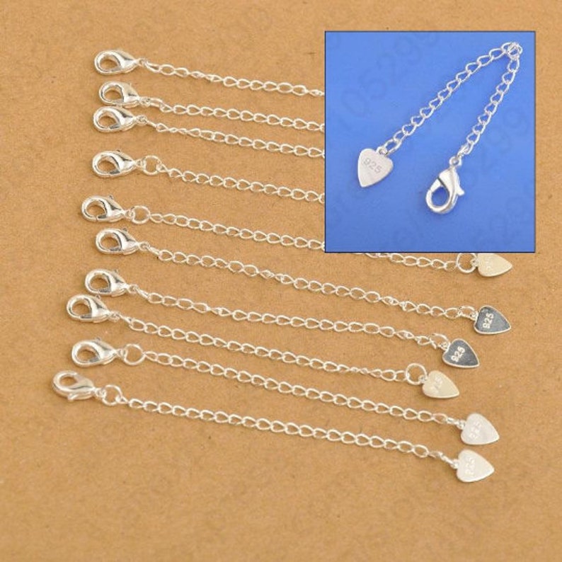 shipfree 925 Sterling Silver Large special price !! Plated Extension Tail L With heart Tag Chain