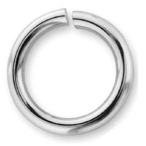 May include: A silver jump ring, a type of jewelry finding, is a circular piece of metal with a gap. It is used for connecting jewelry components.