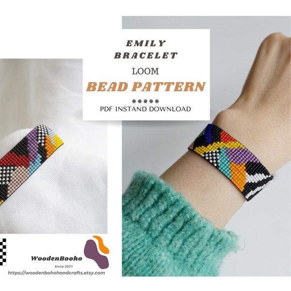 Abstract Bead Bracelet Pattern, Loom Beaded Bracelet Pattern Pdf Download, Miyuki Delica Loom Pattern, Bead Weaving Pattern