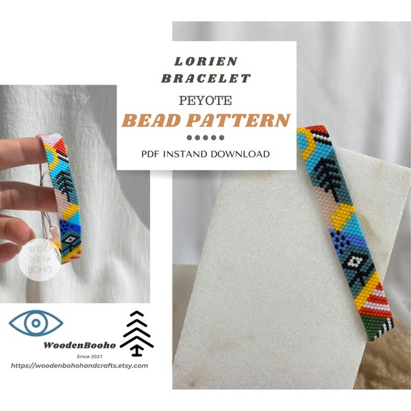 Evil Eye Design Beading Pattern, Unique Design Miyuki Peyote Bracelet Pattern, PDF Download Peyote Stitch Pattern, Colorful Bracelet Pattern