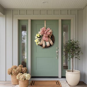 Countryside Bloom – Red Gingham & Burlap Grapevine Wreath