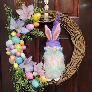 Easter Gnome Wreath,Easter wreath, grapevine wreath, Easter eggs, Easter gnome, Easter decor, whimsical wreath,