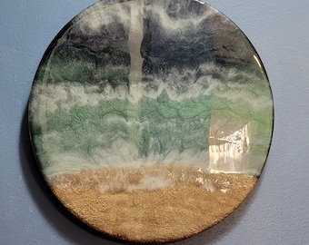 Epoxy Resin Beach Wave Wall Art: 14" Round Waterside Decor