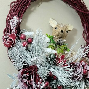 Cranberry Forest Friends Wreath|Woodland Deer and Bunny Christmas Wreath|Winter Deer Wreath| Snowy Deer Wreath| Christmas Deer Wreath|