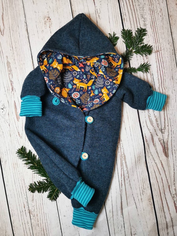 Lilakind Wollwalk Overall Baby - Handgefertigt In Deutschland Mit Dino-Futter