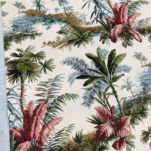 Palm Tree Fabric, Tropical Upholstery Fabric, Exotic Hawaiian Fabric, Green Cotton Canvas Fabric, Home Decor Drapery Outdoor Fabric by Yard