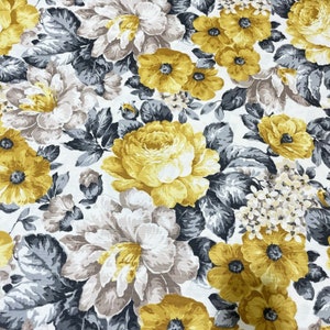 Roses Upholstery Fabric, Shabby Chic Fabric, Large Floral Fabric, Yellow Gray Country Cottage Cotton Cushion Curtain Bag Decor Fabric Yard