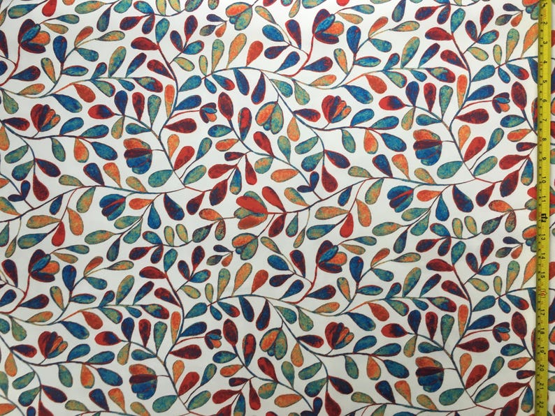 Aquarel bekleding stof, bladeren print stof, kleurrijke boho stof, schilderij kunst stof, woondecoratie buiten gordijn kussen stof werf afbeelding 9