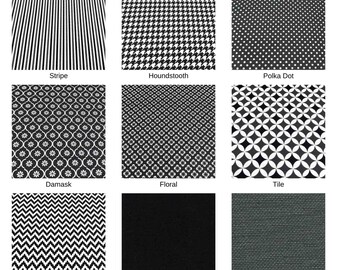 Black White Upholstery Fabric, Monochrome Modern Canvas Stripe Floral Houndstooth Damask Tile Zig Zag Dot Curtain Cushion Decor Fabric Yard